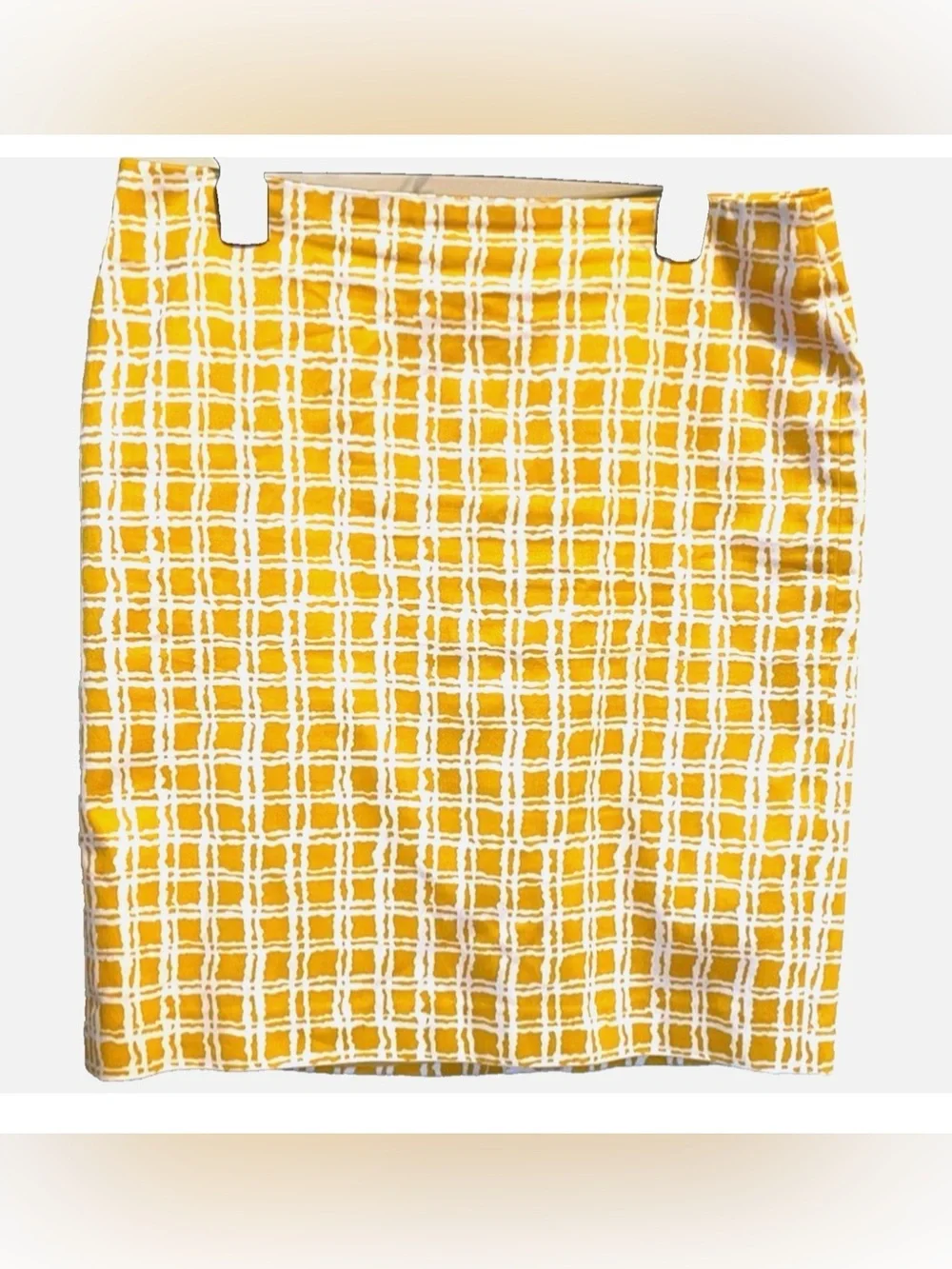 Talbots Petites Yellow White Plaid Pencil Skirt Size 12P Cotton Lined